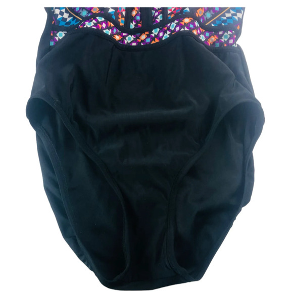 Womens Halter Tie One Piece Swimsuit Deep Neckline Tribal Multicolor Medium - Picture 3 of 5